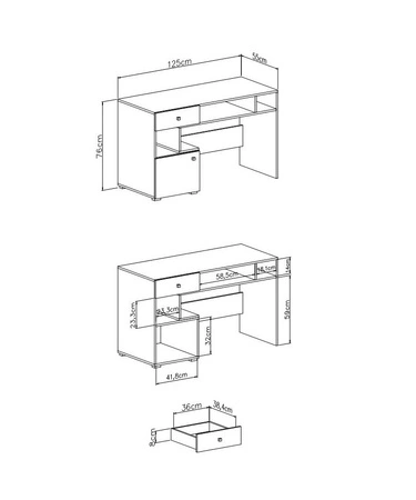Sada nábytku Epsilon bílá / beton ideální do dětského nebo mládežnického pokoje v módním stylu