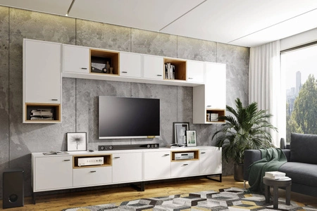 Nástěnná skříňka Olier bílá moderní design Nástěnná skříňka s kovovým rámem Industriální a půdní styl nástěnné skříňky