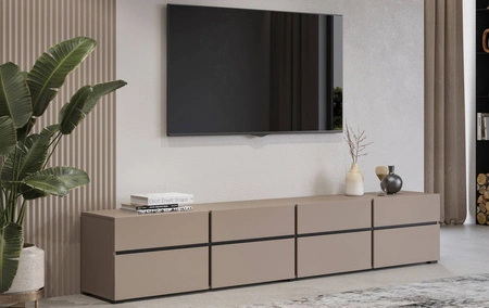 TV skříňka Cross 225 cm tmavě béžová jednoduchý tvar v moderním provedení ideální skříňka do obývacího pokoje geometrického tvaru