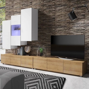 Nábytek Apulia XVII bílý lesk / zlatý dub výjimečně stylová nástěnná skříňka jednoduché jednotky hodící se do každého interiéru