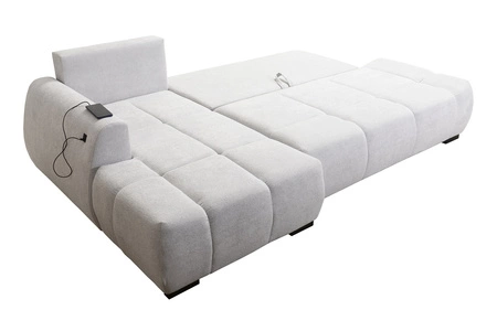 Rohová pohovka s funkcí spaní Gentle pudrově růžová levá strana stylový design rohová rozkládací pohovka charakteristická svým zaobleným tvarem