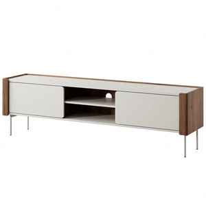 RTV skříňka Tantuni 180 cm warmia ořech / béžová stylová TV skříňka v módním stylu se zaoblenými předními hranami