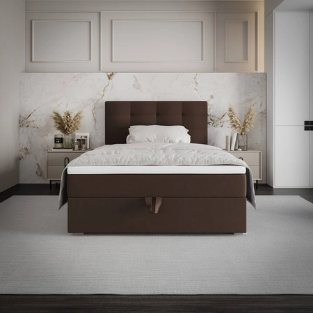Kontinentální postel Flint 100x200 hnědá v moderním skandinávském stylu s čalouněným čelem postele s úložným boxem