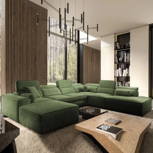 Rohová sedačka s funkcí spaní Viano X zelená levá designová rohová sedačka do obývacího pokoje v moderním stylu s nastavitelnými opěrkami hlavy