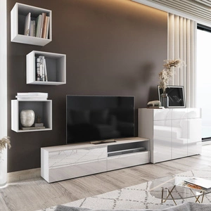 Nástěnná skříňka Aridea bílá / bílý lesk minimalistický design v moderním prostředí univerzální a funkční nábytek do obývacího pokoje