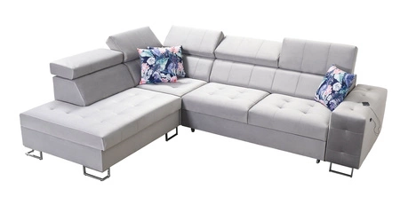 Levá rohová pohovka Hampton VII quartz pink s funkcí spaní ze sametové látky s hladkým povrchem