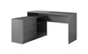 Rohový psací stůl Teo 138 cm grafit poskytuje dostatek prostoru pro práci a dostatek místa pro potřebné předměty odolné proti poškození