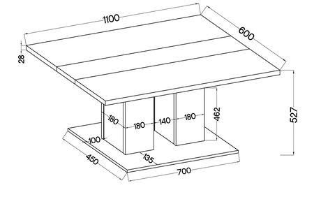 Konferenční stolek Salem dub lefkas / černý moderní designový nábytek odolný proti polití horní desky