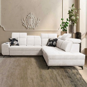 Rohová sedací souprava s funkcí spaní Buffalo IX krémová pravá strana Stylová rohová sedací souprava do pokoje z velurové tkaniny Dekorační polštáře