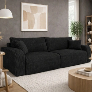 Rozkládací pohovka Fiesta černá funkční pohovka do obývacího pokoje s úložným prostorem na lůžkoviny elegantní design manšestrová tkanina