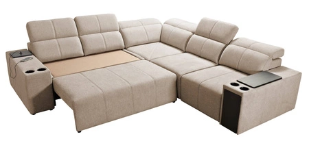 Rohová sedací souprava s funkcí spaní Tesalia III mátově zelené pravá pohodlná rohová sedací souprava s posuvným opěradlem dvě nádoby na lůžkoviny