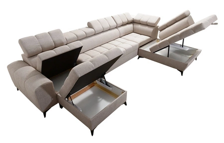 Rohová pohovka s funkcí spaní Bolmso VI zelená levá pohodlná rohová pohovka s nastavitelnými opěrkami hlavy dekorativní prošívání na sedáku