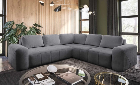 Bovec III šedá pravá rohová pohovka s funkcí spaní Mimořádně stylová rozkládací pohovka ideální do prostorného obývacího pokoje