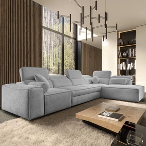 Rohová sedací souprava s funkcí spaní Viano XI světle šedá pravý roh moderní a stylová s nastavitelnými opěrkami hlavy dekorativní polštáře
