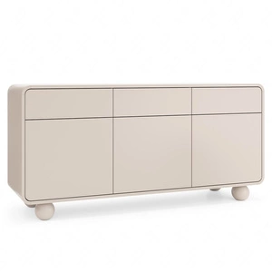 Komoda Bion 160 cm béžová stylová komoda do obývacího pokoje designový kulatý tvar originální nohy ve tvaru koulí push to open