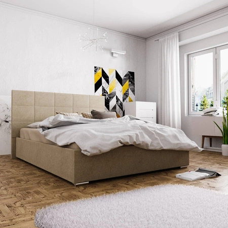 Čalouněná postel Eljas 160x200 tmavě béžová s čelem v moderním stylu ideální do ložnice