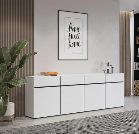 Komoda Cross 225 cm bílá jednoduchý tvar v moderním designu ideální komoda do obývacího pokoje nebo ložnice geometrický tvar