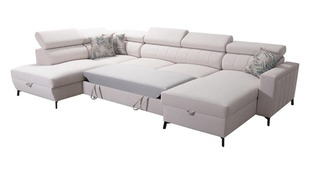 Rohová sedací souprava s funkcí spaní Savona VI žlutá / bílá pravá elegantní a pohodlná rohová sedací souprava do obývacího pokoje dva kontejnery na lůžkoviny