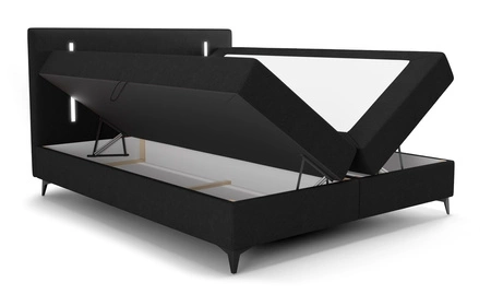 Kontinentální postel Norco 180x200 černá stylová postel s úložným boxem osvětlení v čele postele dodává jedinečný nádech