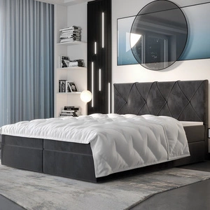Šedá kontinentální postel Arvada 160x200 v moderním skandinávském stylu s čalouněným čelem