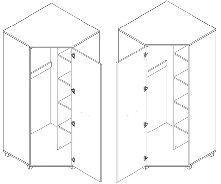 Rohová skříň Maximus bílá moderní design a univerzální dvířka pro pravostrannou nebo levostrannou instalaci