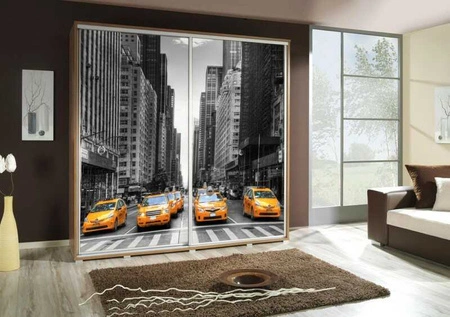 Posuvná skříň Artistino 205 cm se schodištěm Taxi II grafický korpus skříně z dubu catania z 22 mm silné desky