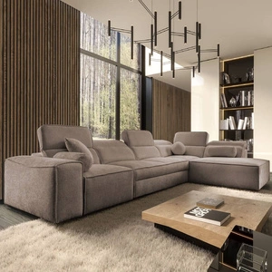 Rohová sedací souprava s funkcí spaní Viano XI světle hnědá pravý roh moderní a stylová s nastavitelnými opěrkami hlavy dekorativní polštáře