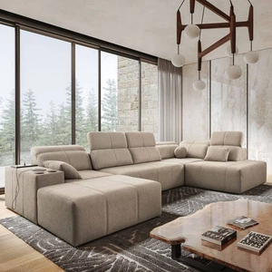 Rohová pohovka s funkcí spaní Tesalia VI béžová levá Moderní a pohodlná rohová pohovka s funkcí posuvného opěradla