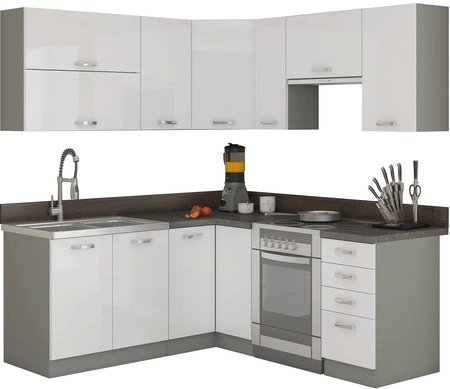 Sestava rohového kuchyňského nábytku Bianka čela 170x190 cm v lesku jedinečný styl skříněk zapadne do interiéru každé kuchyně