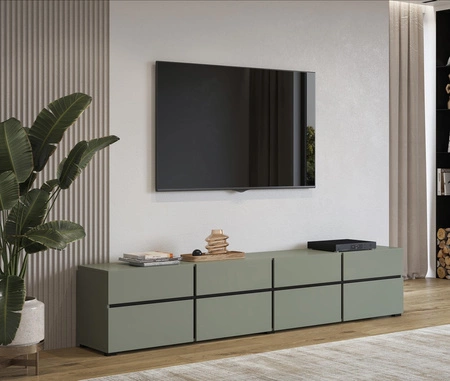 TV skříňka Cross 225 cm zelená jednoduchý tvar v moderním designu ideální skříňka do obývacího pokoje a obýváku geometrický tvar