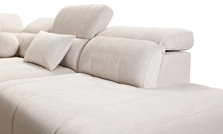 Rohová sedací souprava s funkcí spaní Penejos IX šedá pravostranná stylová rohová sedací souprava s kontejnery na lůžkoviny pohodlné nastavitelné opěrky hlavy