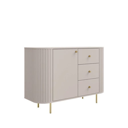 Komoda Ovalio 123 cm béžová Elegantní komoda s výjimečně stylovým designem oválného tvaru zvýrazněného frézováním