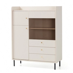 Komoda Ferdi 104 cm béžová písková minimalistický design vysoká komoda ideální do jídelny částečně prosklené čelo