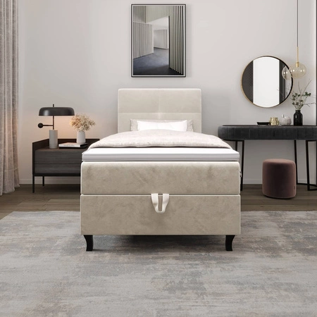 Béžová kontinentální postel Melba 90x200 v moderním skandinávském stylu s čalouněným čelem postele s úložným boxem