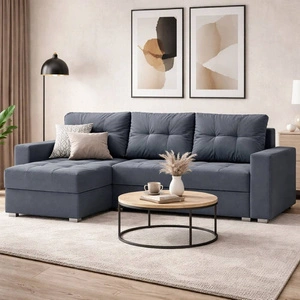 Rohová sedací souprava s funkcí spaní Pablos tmavě šedá univerzální rohová sedací souprava se zásobníkem na lůžkoviny s dekorativním prošíváním na sedáku