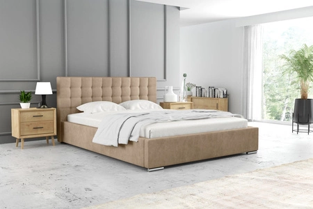 Čalouněná postel Umiky 180x200 med Stylová postel s úložným prostorem na lůžkoviny Pohodlný podhlavník zaujme svým elegantním designem