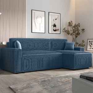 Rohová sedací souprava s funkcí spaní Brandon Bis modrá pravý roh trojrozměrná tkanina s výrazným pruhem podestýlky kontejneru