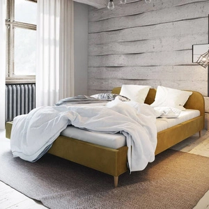 Čalouněná postel Ivrea 160x200 v hořčicové barvě s čelem v moderním stylu ideální do ložnice