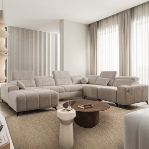 Rohová pohovka s funkcí spaní Penejos VIII tmavě béžová levá strana stylové rohové rozkládací pohovky z odolné tkaniny