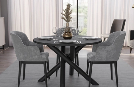 Kulatý stůl Lyon 110 cm portlandský jasan / černý designový jídelní stůl kovové pavoučí nohy výškově nastavitelné