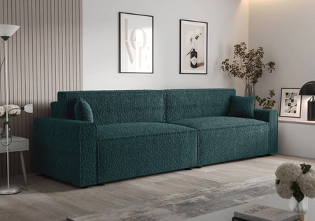 Rozkládací pohovka Brandon XL Bis tyrkysová moderní designová tkanina s výrazným smyčkovým povrchem nádoba na lůžkoviny