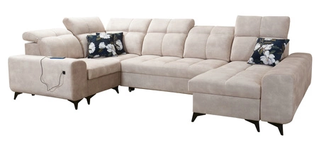 Rohová sedací souprava s funkcí spaní Buffalo IV tmavě béžová pravá rohová sedací souprava se dvěma lůžkovinami velurová tkanina