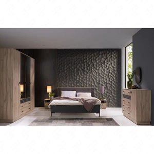 Ložnicová sestava nábytku Estan dub světlý / antracit nadčasový design ložnicová sestava nábytku prostorná posuvná skříň se zrcadlem