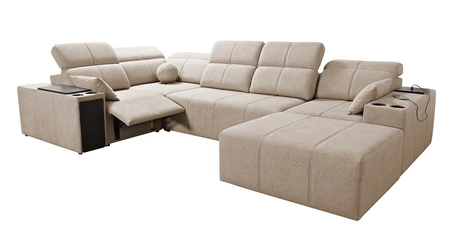 Rohová pohovka s funkcí spaní Tesalia IV Lux šedá pravostranná stylová rohová pohovka s výsuvnou opěrkou nohou a posuvnou funkcí opěradla