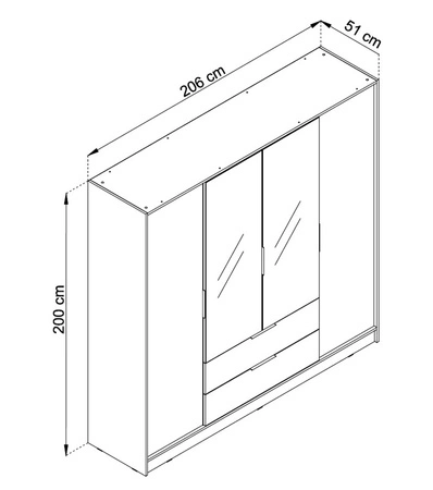 Zrcadlová skříň Corse 200 cm béžová moderní design ideální skříň do ložnice nebo předsíně prostorné zásuvky