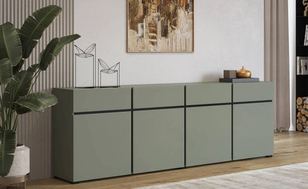 Komoda Cross 225 cm zelená jednoduchý tvar v moderním designu ideální komoda do obývacího pokoje nebo ložnice geometrický tvar