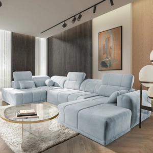 Rohová sedací souprava s funkcí spaní Cetara VI modrá pravá strana pohodlná a stylová rohová sedací souprava s posuvnými opěradly