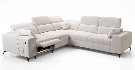 Rohová sedačka s funkcí spaní Penejos III Lux krémová levá pohodlná rohová sedačka do obývacího pokoje s výsuvnou podnožkou kontejner na ložní prádlo