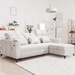 Rohová sedací souprava s funkcí spaní Laredo v krémové barvě na pravé straně Pohodlná a stylová rohová sedací souprava s kontejnerem na lůžkoviny