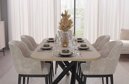 Lyon stůl 90x185 cm dub lindberg / černý stylový jídelní stůl na designových pavoučích nohách výškově nastavitelný